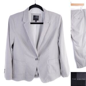 The Limited 2-Pcs Suit Striped Gray/white Blazer Jacket Sz M Pants 8 100% COTTON